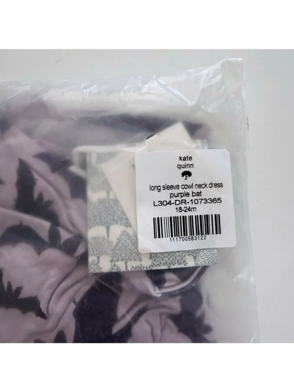 Kate Quinn Organics girl purple bat dress 18-24 months
